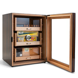 Boîte à Cigares à 3 Niveaux, Bois de Cèdre, Armoire, Finition Piano, Porte en Verre, 150 Pièces Cigarloong