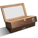 Humidificateur à Cigares avec Verrouillage de Sécurité, Dessus en Verre, Hygromètre Cigarloong