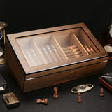 Humidificateur à Cigares avec Verrouillage de Sécurité, Dessus en Verre, Hygromètre Cigarloong