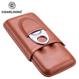 Étui à Cigares en Cuir Marron, Voyage, 3 Tubes, Coupe-Cigare Inclus Cigarloong