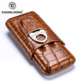 Étui à Cigares en Cuir Marron, Voyage, 3 Tubes, Coupe-Cigare Inclus Cigarloong