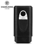 Étui à Cigares en Cuir Doublé de Bois de Cèdre, Coupe-Cigare en Acier Inoxydable, pour 2-3 Cigares Cigarloong