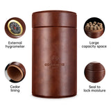 Tube à Cigares Doublé de Bois de Cèdre et Cuir avec Hygromètre, Étui Hydratant Scellé Cigarloong