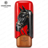 Étui à Cigares Motif Cheval, Intérieur Bois de Cèdre, 2 ou 3 Places Cigarloong
