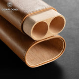 Étui à Cigares en Cuir Doublé de Bois de Cèdre, Coupe-Cigare en Acier Inoxydable, pour 2-3 Cigares Cigarloong