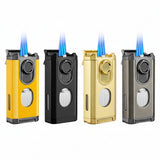 Allume-Cigare Multifonction Portable Pratique 3 en 1, Trois Flammes Droites Lisses, Porte-Ciseaux en V - Cigarium™