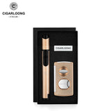 Ensemble de 2 Pièces Portable pour Fumer, Allume-Cigare Coupe-Vent, Coupe-Cigare en V, Perforateur Cigarloong