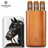 Étui à Cigares Motif Cheval, Intérieur Bois de Cèdre, 2 ou 3 Places Cigarloong