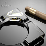 Cendrier à Cigares en Verre Cristal, Quatre Fentes, Grand Calibre, Base Antidérapante Cigarloong
