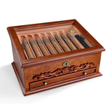 Humidificateur à Cigares Vintage en Bois Massif avec Compartiments, 30 Cigares Cigarloong