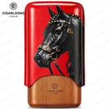 Étui à Cigares Motif Cheval, Intérieur Bois de Cèdre, 2 ou 3 Places Cigarloong