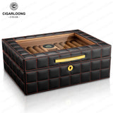 Humidor en Cèdre à Double Compartiment, Grande Capacité, Scellé, Humidificateur Intégré et Hygromètre Cigarloong