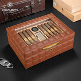 Humidor en Cèdre à Double Compartiment, Grande Capacité, Scellé, Humidificateur Intégré et Hygromètre Cigarloong