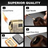 Briquet à Cigare Multifonctionnel avec Meule à Ébauche Gonflable et Allumage par Tige de Pression Cigarloong