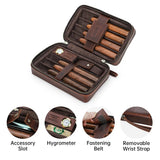 Étui à Cigares Portable en Cuir avec Hygromètre Intégré, Rangement Rétro, 7 Cigares Cigarloong