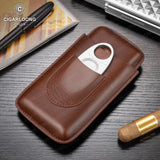 Étui à Cigares Portable en Cuir avec Boîte, Porte-Humidificateur, 3 Emplacements Cigarloong
