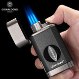 Briquet Multifonction 3 en 1, Coupe-Cigare en Métal, Triple Flamme Bleue Cigarloong