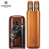 Étui à Cigares Motif Cheval, Intérieur Bois de Cèdre, 2 ou 3 Places Cigarloong