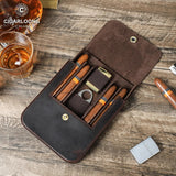 Étui à Cigares Portable, Humidor Rétro Marron en Cuir de Qualité Supérieure, pour 4 Cigares Cigarloong