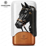 Étui à Cigares Motif Cheval, Intérieur Bois de Cèdre, 2 ou 3 Places Cigarloong