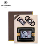 Ensemble Fumeur de Luxe : Cendrier 2 Fentes, Coupe-Cigare et Briquet Double Flamme Cigarloong
