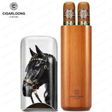Étui à Cigares Motif Cheval, Intérieur Bois de Cèdre, 2 ou 3 Places Cigarloong