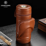 Tube à Cigares en Cuir de Vache, Doublure Bois de Cèdre, Thermomètre Externe Cigarloong
