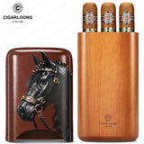 Étui à Cigares Motif Cheval, Intérieur Bois de Cèdre, 2 ou 3 Places Cigarloong