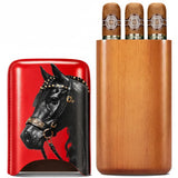Étui à Cigares Motif Cheval, Intérieur Bois de Cèdre, 2 ou 3 Places Cigarloong