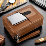 Boîte à Cigares Portable en Cuir, Doublure Bois de Cèdre, Hygromètre Intégré Cigarloong