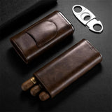 3-Pack Étui à Cigares en Cuir Portable, Support Boîte de Rangement avec Coupe-Cigare Pointu en Acier Inoxydable - Cigarium™