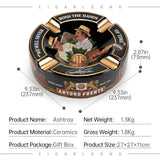 Cendrier à Cigares en Céramique Rond Créatif, 4 Fentes Grand Calibre, Boîte Cadeau Cigarloong