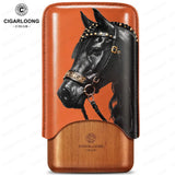 Étui à Cigares Motif Cheval, Intérieur Bois de Cèdre, 2 ou 3 Places Cigarloong