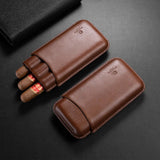 Étui à Cigares Portable en Cuir avec Boîte, Porte-Humidificateur, 3 Emplacements Cigarloong