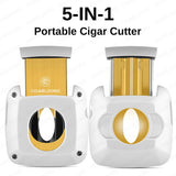 Ensemble d'Outils à Cigares 5 en 1, Coupe-Cigares Inox Supérieur, Coupe Plate, Coupe en V, Poinçon, Support Cigarloong