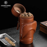 Tube à Cigares en Cuir de Vache, Doublure Bois de Cèdre, Thermomètre Externe Cigarloong