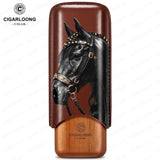 Étui à Cigares Motif Cheval, Intérieur Bois de Cèdre, 2 ou 3 Places Cigarloong