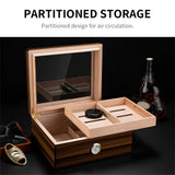 Humidor Cèdre Espagnol, Boîte avec Hygromètre, Étagères de Rangement, Grande Capacité Cigarloong