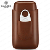 Étui à Cigares Portable en Cuir avec Boîte, Porte-Humidificateur, 3 Emplacements Cigarloong