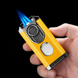 Allume-Cigare Multifonction Portable Pratique 3 en 1, Trois Flammes Droites Lisses, Porte-Ciseaux en V - Cigarium™