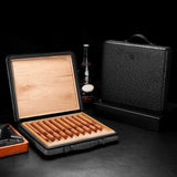 Boîte à Cigares Portable, Humidificateur Cuir de Vache, Fermeture à Glissière, 10 Pièces Cigarloong