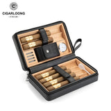 Boîte à Cigares Portable en Cuir, Doublure Bois de Cèdre, Hygromètre Intégré Cigarloong