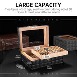Humidor en Cèdre à Double Compartiment, Grande Capacité, Scellé, Humidificateur Intégré et Hygromètre Cigarloong