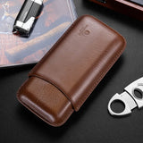 Étui à Cigares Portable en Cuir avec Boîte, Porte-Humidificateur, 3 Emplacements Cigarloong