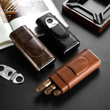 3-Pack Étui à Cigares en Cuir Portable, Support Boîte de Rangement avec Coupe-Cigare Pointu en Acier Inoxydable - Cigarium™