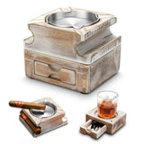 Cendrier à Cigares 2 en 1, Porte-Gobelet, Tiroir à Ciseaux, Bois Massif Cigarloong