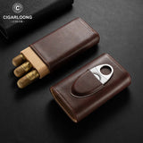 Étui à Cigares en Cuir Doublé de Bois de Cèdre, Coupe-Cigare en Acier Inoxydable, pour 2-3 Cigares Cigarloong