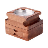 Cendrier à Cigares 2 en 1, Porte-Gobelet, Tiroir à Ciseaux, Bois Massif Cigarloong