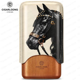 Étui à Cigares Motif Cheval, Intérieur Bois de Cèdre, 2 ou 3 Places Cigarloong