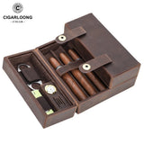 Boîte à Cigares en Cuir Véritable de Vache, Rangement pour 7 Cigares, Multifonctionnelle, Rétro Cigarloong